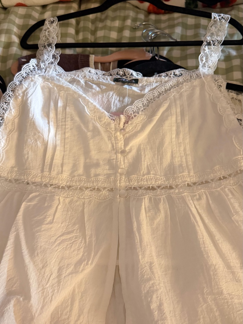 wild fable White Lace-Trim Cotton Sleep Chemise